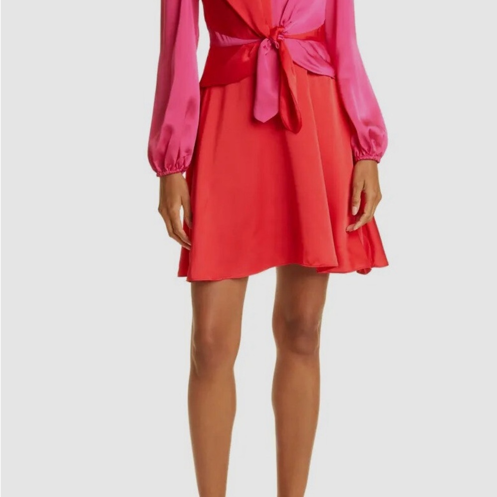 Milly Vibrant Pink and Red Long Sleeve Dress